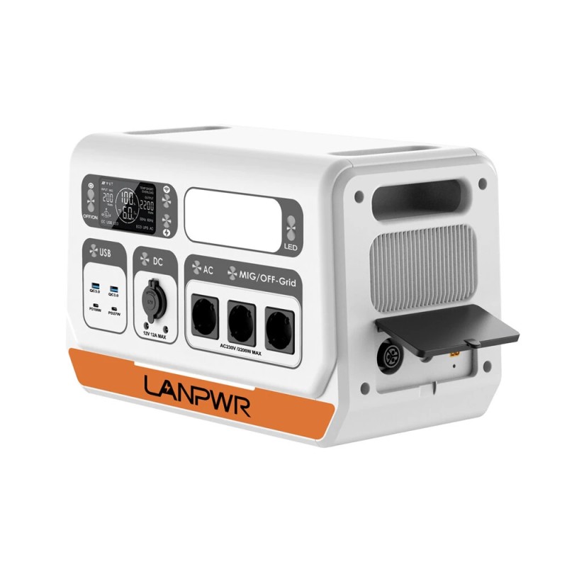 LANPWR 2400PRO kannettava virtalähde LiFePO4 2048Wh 2400W verkkoon kytkettävä invertteri 4 kpl 180W aurinkopaneelia