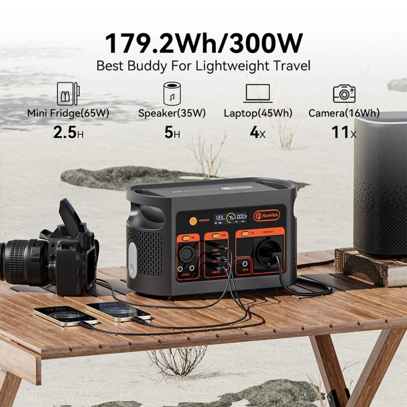 Flashfish E103 179,2Wh LiFePO4-akku kannettava 300W virtalähde retkeilyyn ja hätäkäyttöön