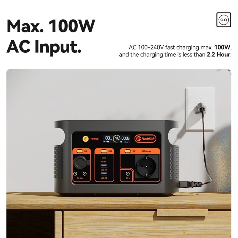 Flashfish E103 179,2Wh LiFePO4-akku kannettava 300W virtalähde retkeilyyn ja hätäkäyttöön