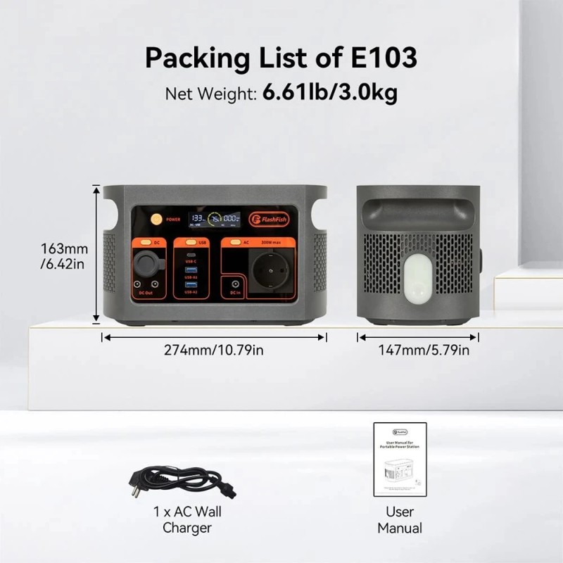 Flashfish E103 179,2Wh LiFePO4-akku kannettava 300W virtalähde retkeilyyn ja hätäkäyttöön