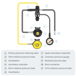 DIDEEP ensisijainen paineenalennussäädin ja varasäädin täydellinen sukellussarja painemittarilla