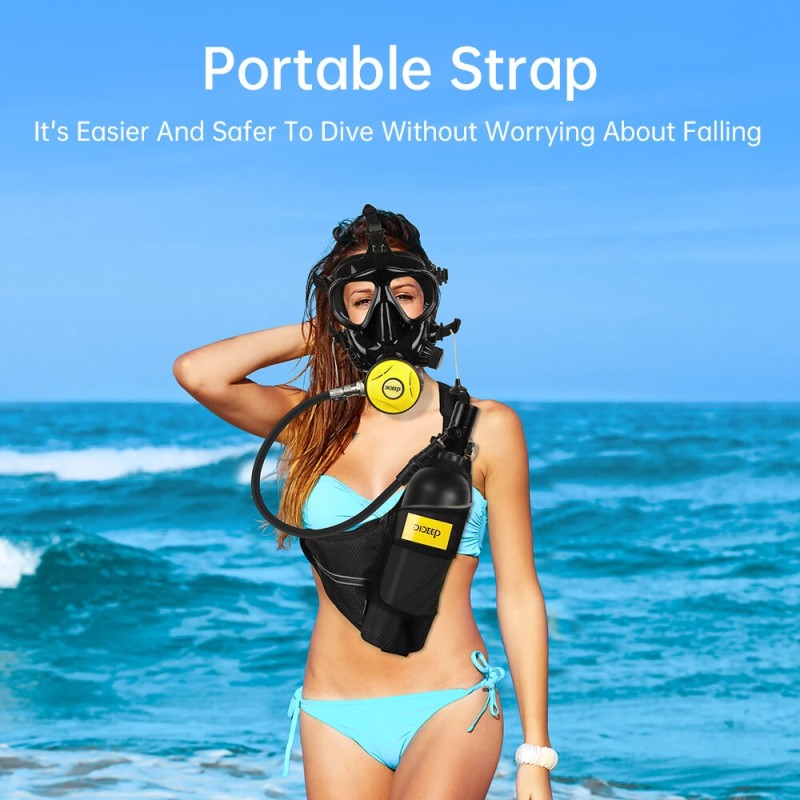 DIDEEP 1L kannettava sukellussetti kokonaamari snorkkelilla ja automaattisella ilmakompressorilla