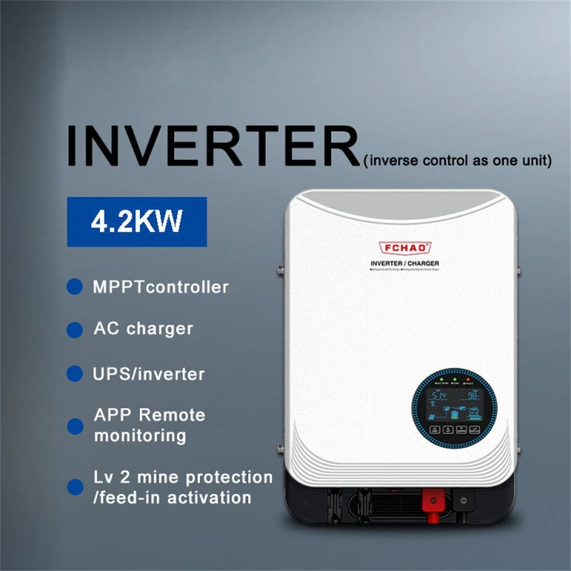 FCHAO hybridi-invertteri 0918KHP 4.2kW/6.2kW puhdas siniaalto 24V/48V toimii ilman akkua LiFePo4-tuki MPPT-lataus