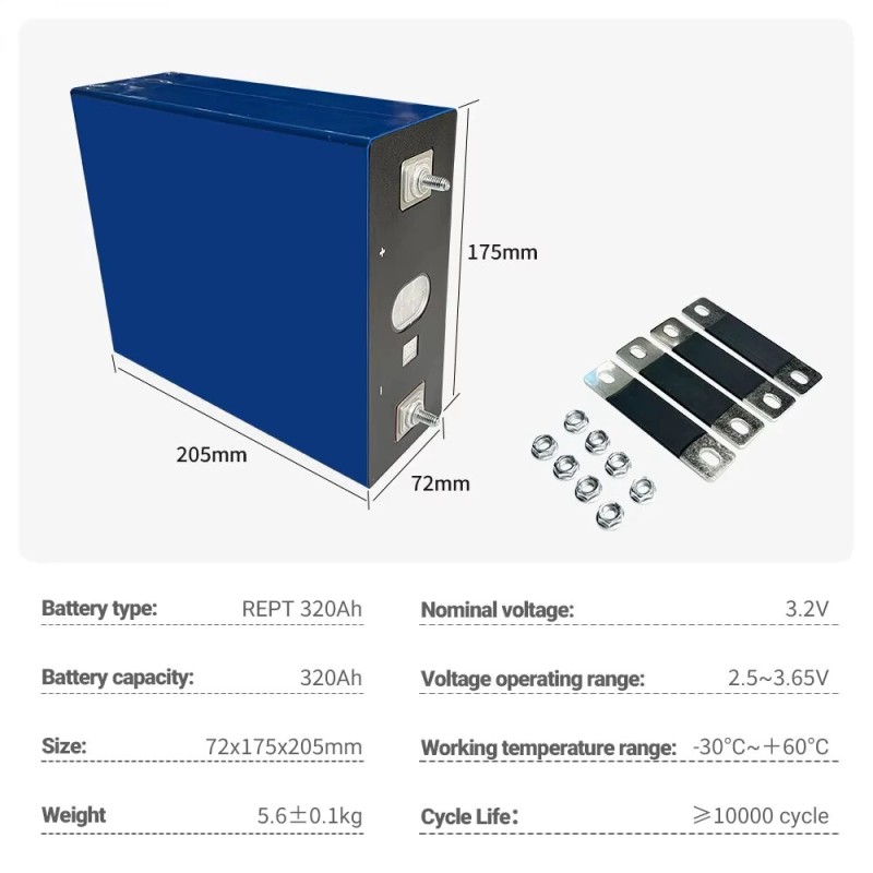 Blackcell REPT neljän kappaleen litiumrautafosfaatti 3,2 voltin 320 ampeeritunnin akkusarja
