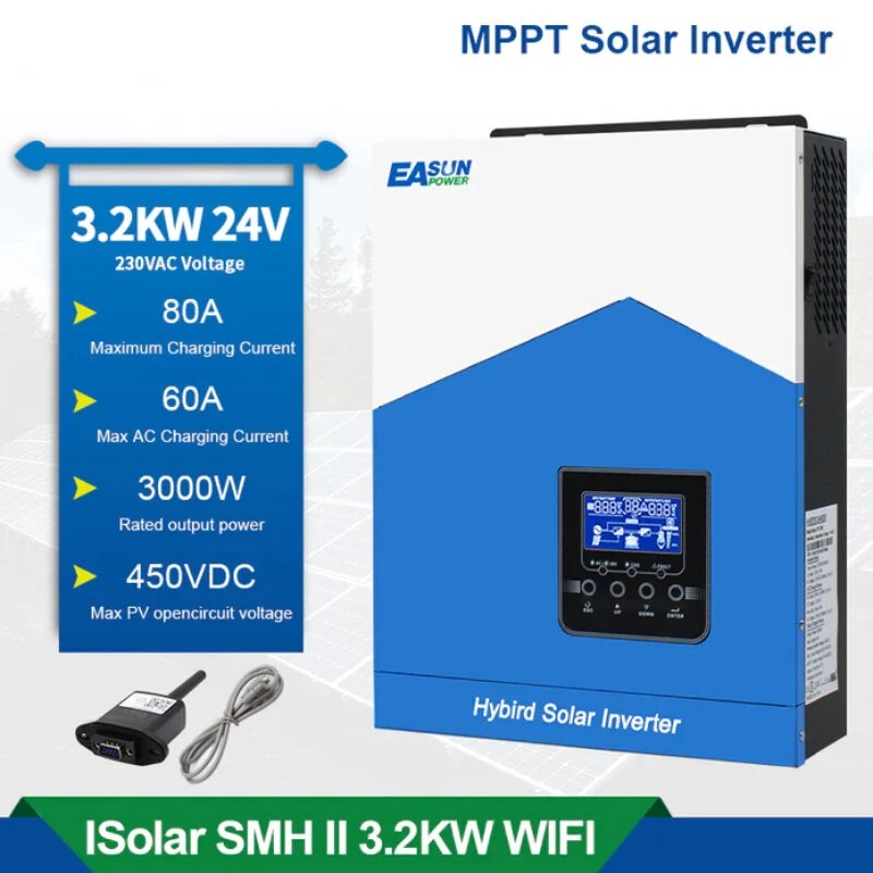 EASUN POWER aurinkohybridinvertteri ISolar SMH II 3.2K 3000W MPPT 80A puhdas siniaalto WIFI-etävalvonta