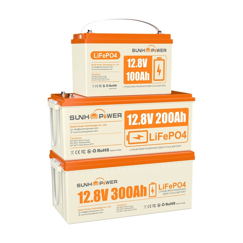 SUNHOOPOWER 12V LiFePO4 akku 100 200 300Ah sisäänrakennetulla BMS llä matkailuautoihin veneisiin ja energianvarastointiin