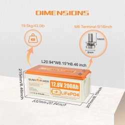 SUNHOOPOWER 12V LiFePO4 akku 100/200/300Ah sisäänrakennetulla BMS:llä matkailuautoihin, veneisiin ja energianvarastointiin