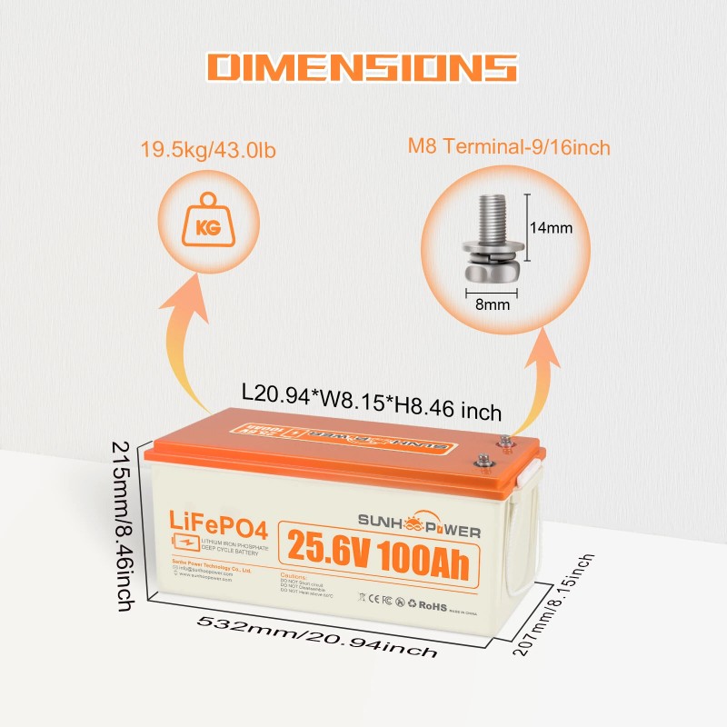 SUNHOOPOWER 12V LiFePO4 akku 100/200/300Ah sisäänrakennetulla BMS:llä matkailuautoihin, veneisiin ja energianvarastointiin