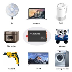 DATOUBOSS puhdas siniaaltoinvertteri 1500W 12V/24V 230V EU-pistorasiat LCD-näyttö matkailuautoon kotiin