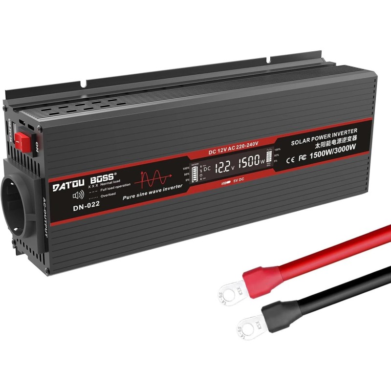 DATOUBOSS inverteri 1000 1500 1800W 12V 230V puhdas siniaalto LCD näyttö autoihin ja rekkoihin