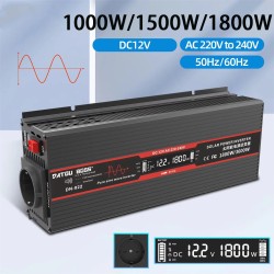 DATOUBOSS inverteri 1000/1500/1800W 12V-230V puhdas siniaalto LCD-näyttö autoihin ja rekkoihin