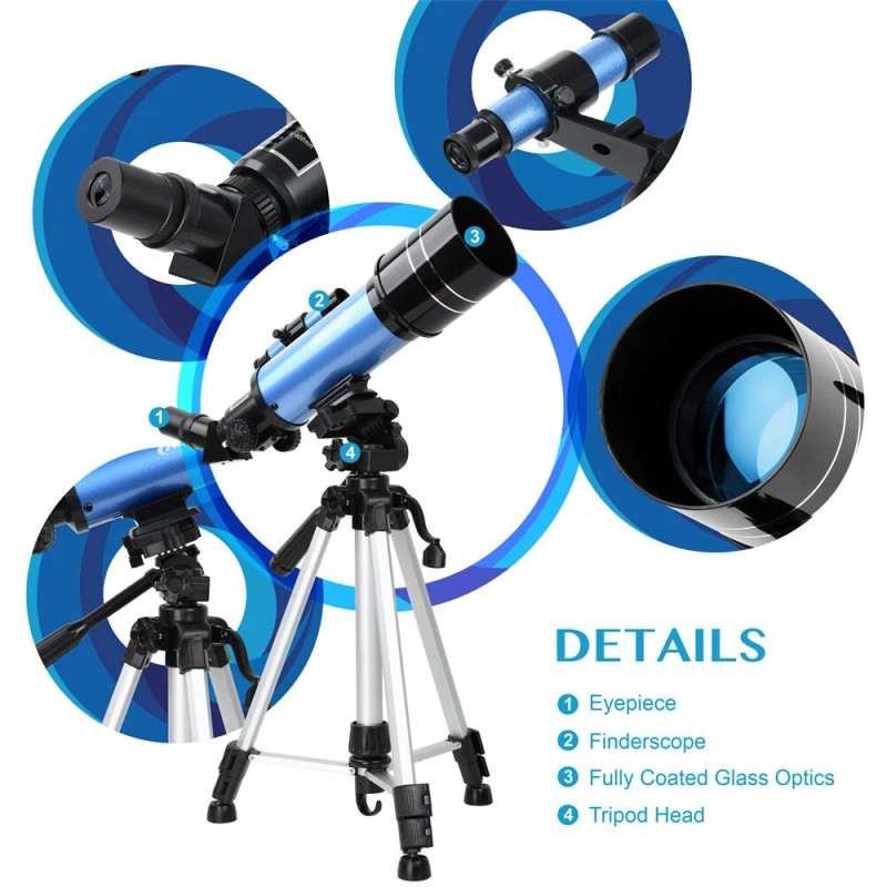 AOMEKIE tähtikaukoputki 70 mm 400 mm 120x refraktori alumiinijalusta älypuhelinsovitin kuunsuodin AO2017