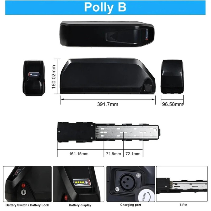 ChamRider Polly B runkoon sijoitettava 36 voltin 36 Ah 1296 Wh sähköpyörän akku