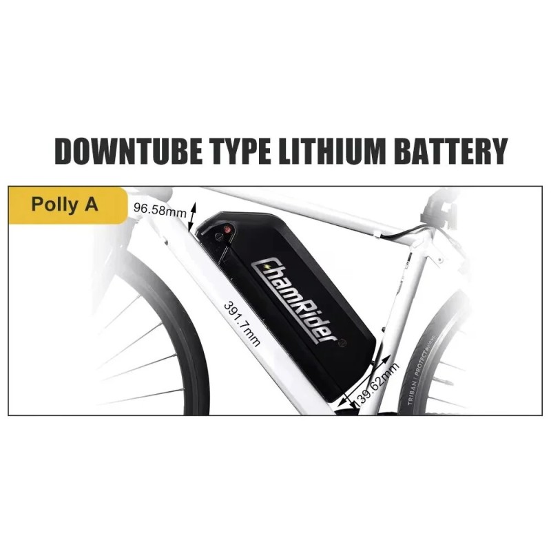 ChamRider Polly A 48V 22.5Ah 1080Wh runkoakku IP65 vedenkestävä 4A laturi sopii 250–2000W moottoreille