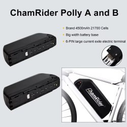 ChamRider Polly A 48V 22.5Ah 1080Wh runkoakku IP65 vedenkestävä 4A laturi sopii 250–2000W moottoreille