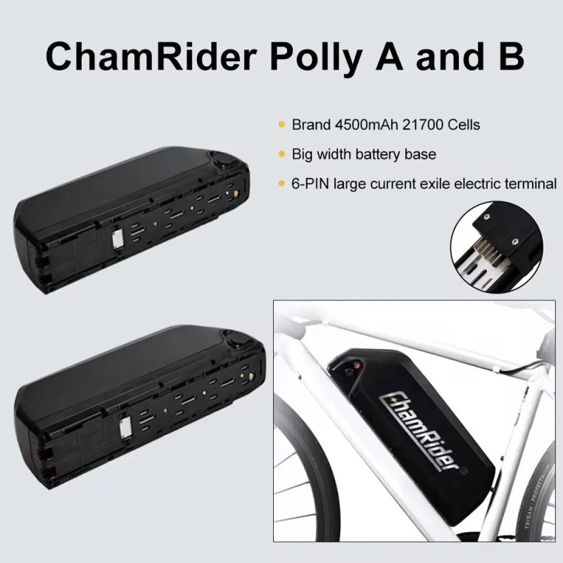 ChamRider Polly A 48V 22.5Ah 1080Wh runkoakku IP65 vedenkestävä 4A laturi sopii 250–2000W moottoreille