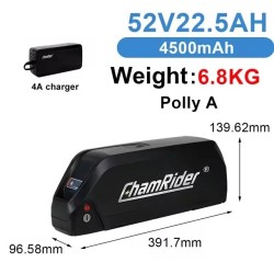 ChamRider Polly A 52V 22,5Ah 1170Wh alasputken sähköpyöräakku 50A akunhallintajärjestelmä vesitiivis laturi mukana