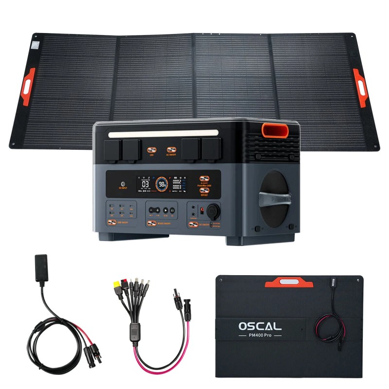 Blackview Oscal PowerMax 2400 kannettava varavoimala 1872Wh LiFePO4 akku mukana PM400 PRO 400W aurinkopaneeli