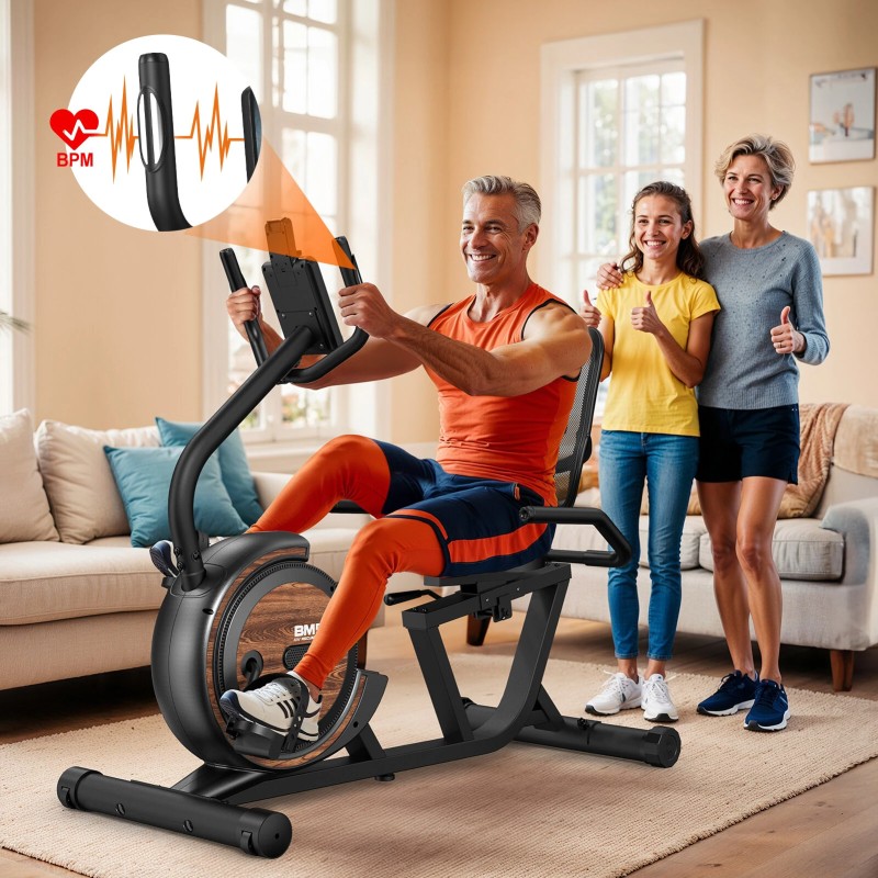 Bominfit BM5 magneettinen makuuasentoinen kuntopyörä ultrahiljainen 4kg:n vauhtipyörä 16 vastustasoa 150kg kantavuus