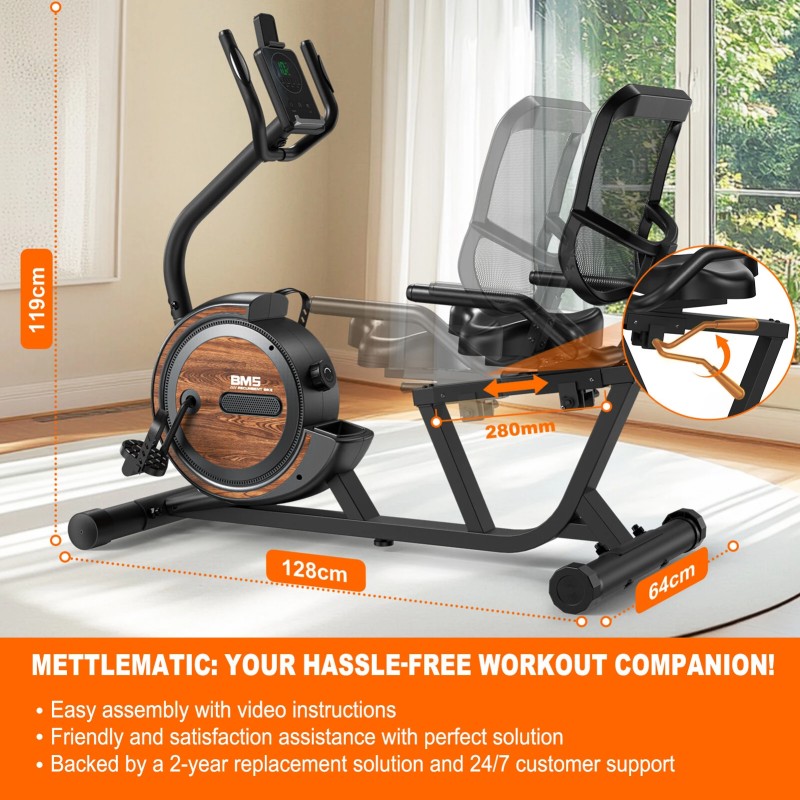 Bominfit BM5 magneettinen makuuasentoinen kuntopyörä ultrahiljainen 4kg:n vauhtipyörä 16 vastustasoa 150kg kantavuus