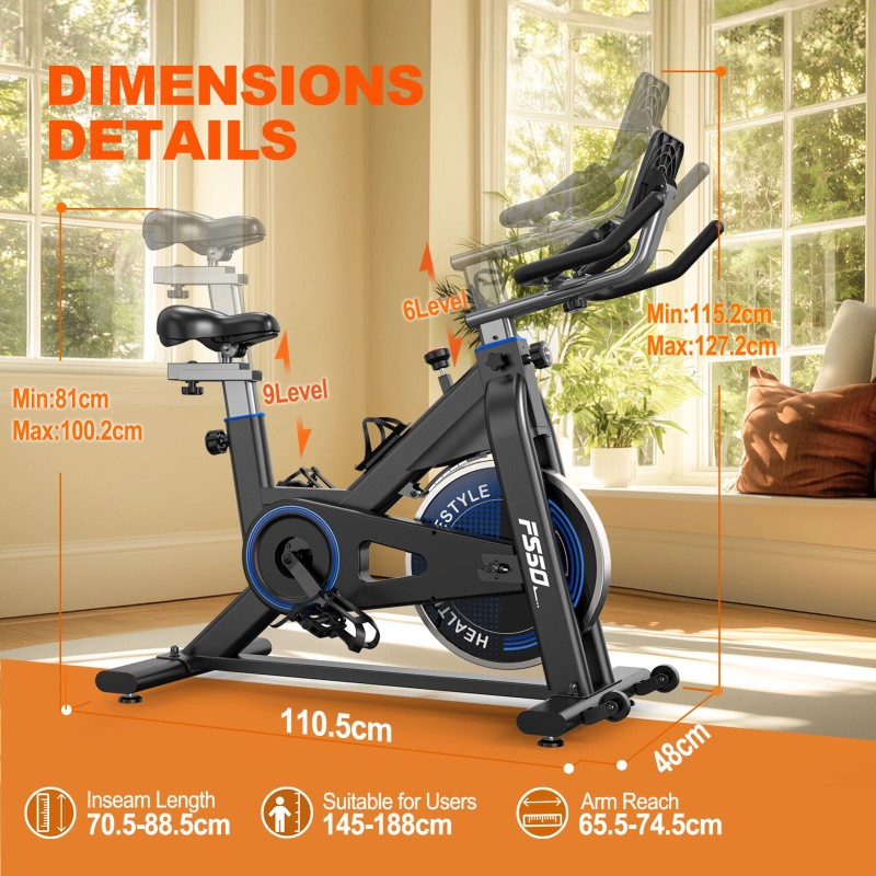 Bominfit FS50 magneettinen sisäpyörä 6 kg vauhtipyörä hiljainen sovellusyhteys led-näyttö sykeantureilla