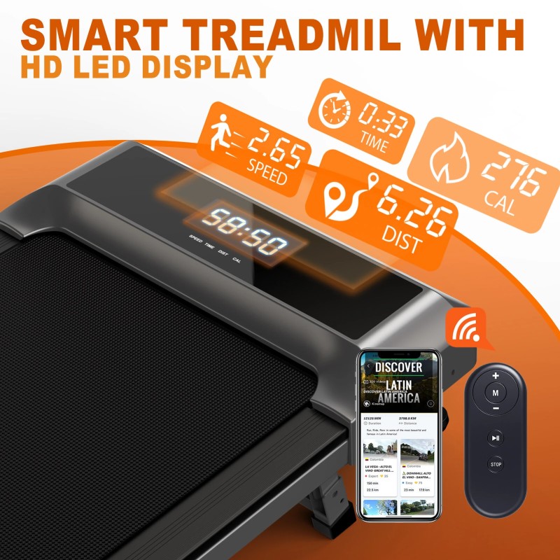 Bominfit FW-1 Pro kompakti juoksumatto 6,5% kaltevuus, 2,25 hv hiljainen moottori, kaukosäädin, sovellusohjaus