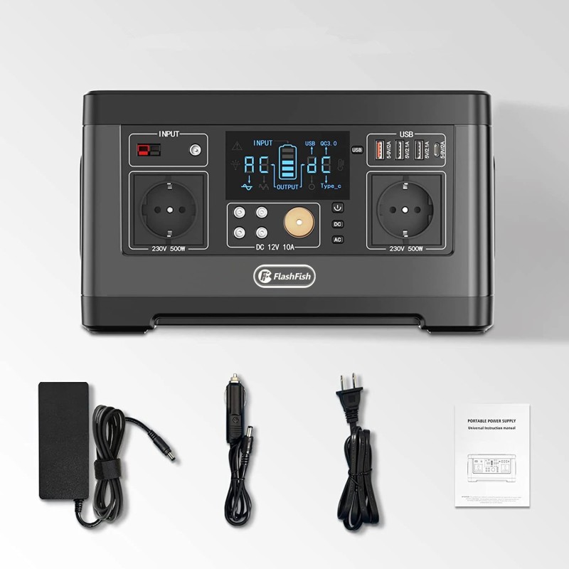 FlashFish P63 500W kannettava voimalaitos 100W taitettava aurinkopaneeli retkeilyyn