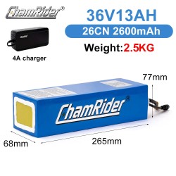 Chamrider PVC 36V 13Ah 468Wh universaali sähköpyörän akku vesitiivis IP65 4A pikalaturi 30A BMS
