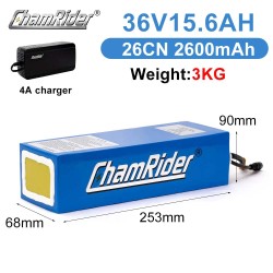 Chamrider 36v 15,6 ah akkupaketti 561,6 wh li-ion-kennoilla 30 a bms vesitiivis pikalaturi yhteensopiva