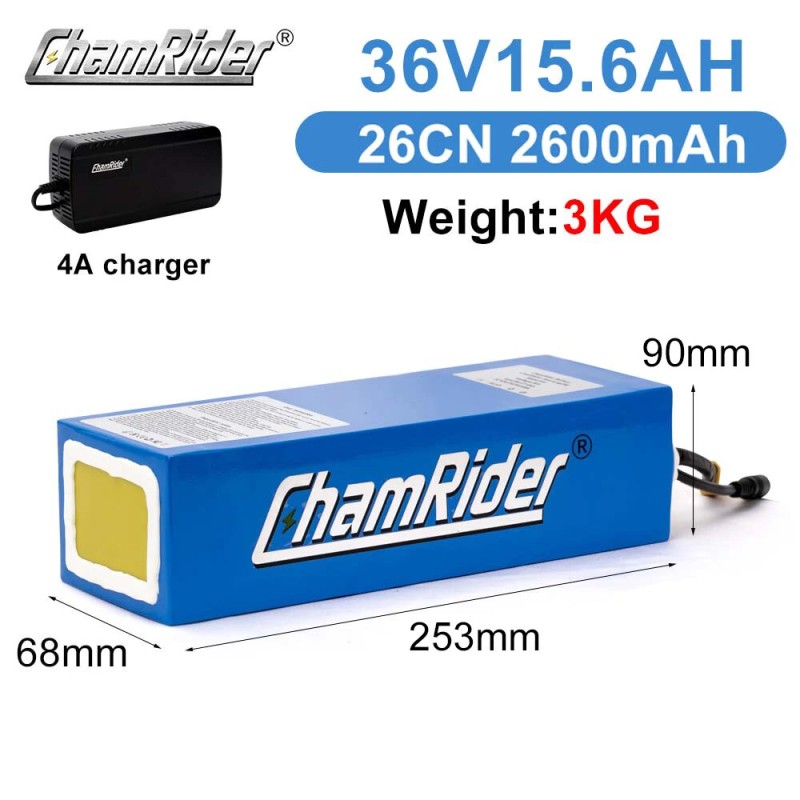 Chamrider 36v 15,6 ah akkupaketti 561,6 wh li-ion-kennoilla 30 a bms vesitiivis pikalaturi yhteensopiva