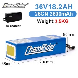 Chamrider PVC 36V 18,2Ah 655,2Wh akkupaketti sähköpyörään 30A BMS IP65 vesitiivis pikalaturi yhteensopiva 250W-1000W