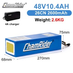 Chamrider PVC 48V 10,4Ah akkupaketti 499,2Wh IP65-suojattu 30A BMS yhteensopiva 250–1000W