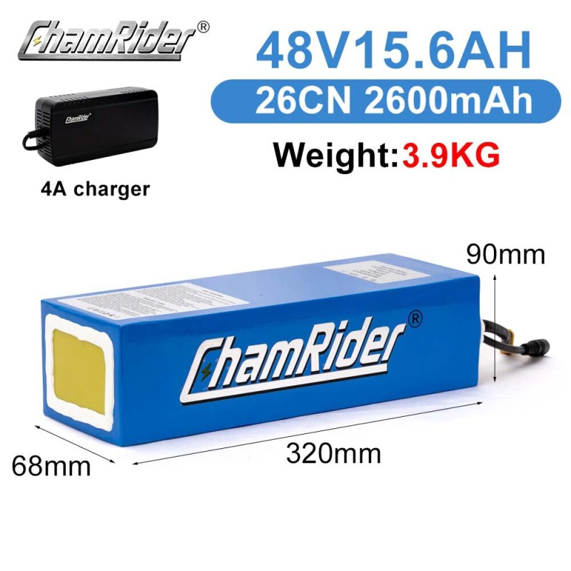 Chamrider PVC 48V 15,6Ah 748,8Wh sähköpyörän akku 2600mAh IP65 vesitiivis