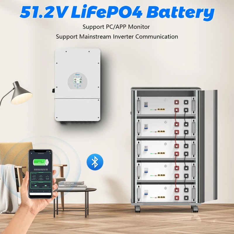LiFePO4 51,2V 100/120/150Ah litiumakku akkunhallintajärjestelmällä bluetoothilla kotiin aurinkoenergian varastointi