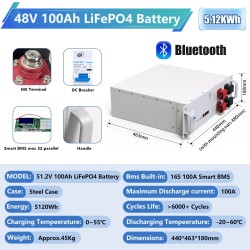 LiFePO4 51,2V 100/120/150Ah litiumakku akkunhallintajärjestelmällä bluetoothilla kotiin aurinkoenergian varastointi