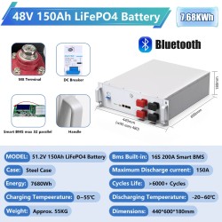 LiFePO4 51,2V 100/120/150Ah litiumakku akkunhallintajärjestelmällä bluetoothilla kotiin aurinkoenergian varastointi
