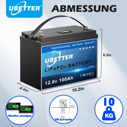 UBETTER LiFePO4 100Ah kompakti 12,8V litiumakku 100A BMS matkailuautoon
