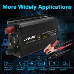 Lvyuan aurinkosähköinvertteri tasavirta 12V vaihtovirta 220V 500W (1500W huippu) kannettava EU-pistoke