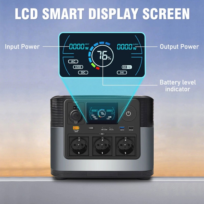 LVYUAN kannettava voimalaitos 1200W 1008Wh LiFePO4-akku varavirtalähde retkeilyyn