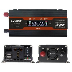 LVYUAN 12V–230V autoinvertteri 500W 1500W huippu kaksi latausporttia nestekidenäyttö eurooppalainen pistoke