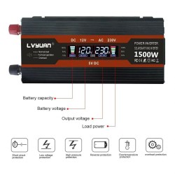 LVYUAN 12V–230V autoinvertteri 500W 1500W huippu kaksi latausporttia nestekidenäyttö eurooppalainen pistoke