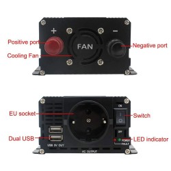 Lvyuan F-2000A muokattu siniaaltoinvertteri LCD-näytöllä 12 V–230 V 800 W jatkuva 2000 W huipputeho