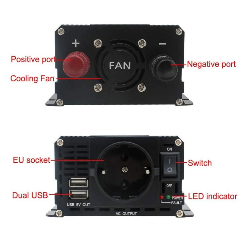 Lvyuan F-2000A muokattu siniaaltoinvertteri LCD-näytöllä 12 V–230 V 800 W jatkuva 2000 W huipputeho