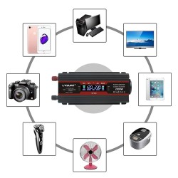Lvyuan F-2000A muokattu siniaaltoinvertteri LCD-näytöllä 12 V–230 V 800 W jatkuva 2000 W huipputeho