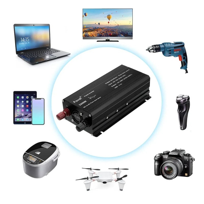 Lvyuan autoinvertteri 12V-220V 800W 2200W huippu Foval EU-pistoke puhdas siniaalto LED-näyttö