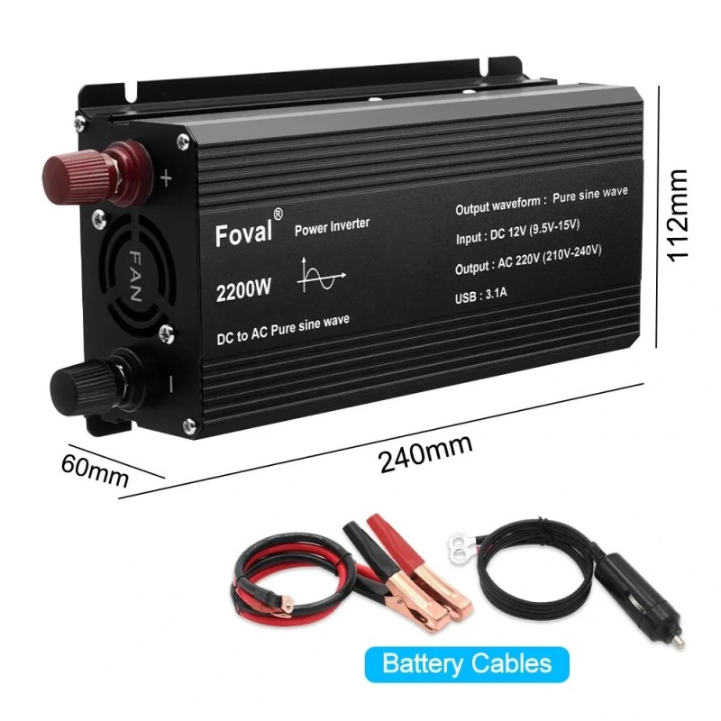 Lvyuan autoinvertteri 12V-220V 800W 2200W huippu Foval EU-pistoke puhdas siniaalto LED-näyttö