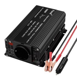 Lvyuan 12V–220V autoinvertteri 500W (1500W huippu) puhdas siniaalto, kaksi USB-porttia, EU-pistoke F-500P
