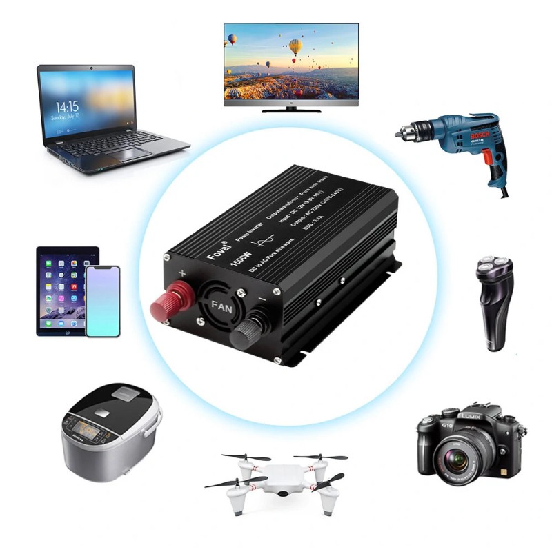 Lvyuan 12V–220V autoinvertteri 500W (1500W huippu) puhdas siniaalto, kaksi USB-porttia, EU-pistoke F-500P