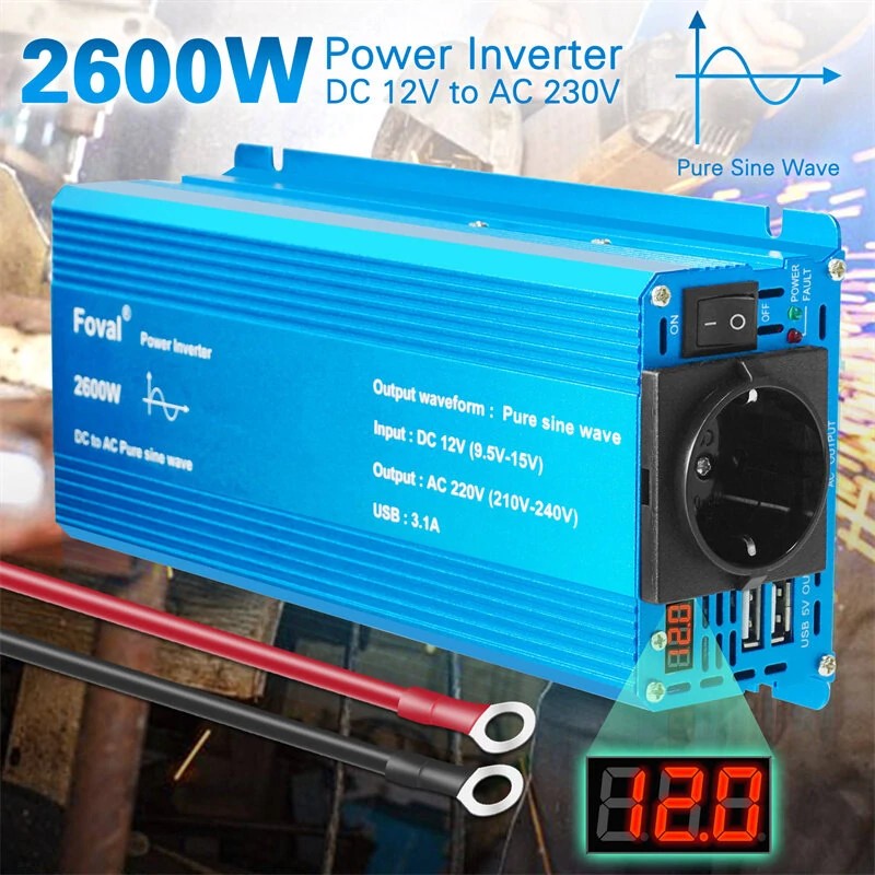 Lvyuan Foval 1000W huipputeho 2600W puhdas siniaaltoinvertteri 12V 230V EU-pistoke