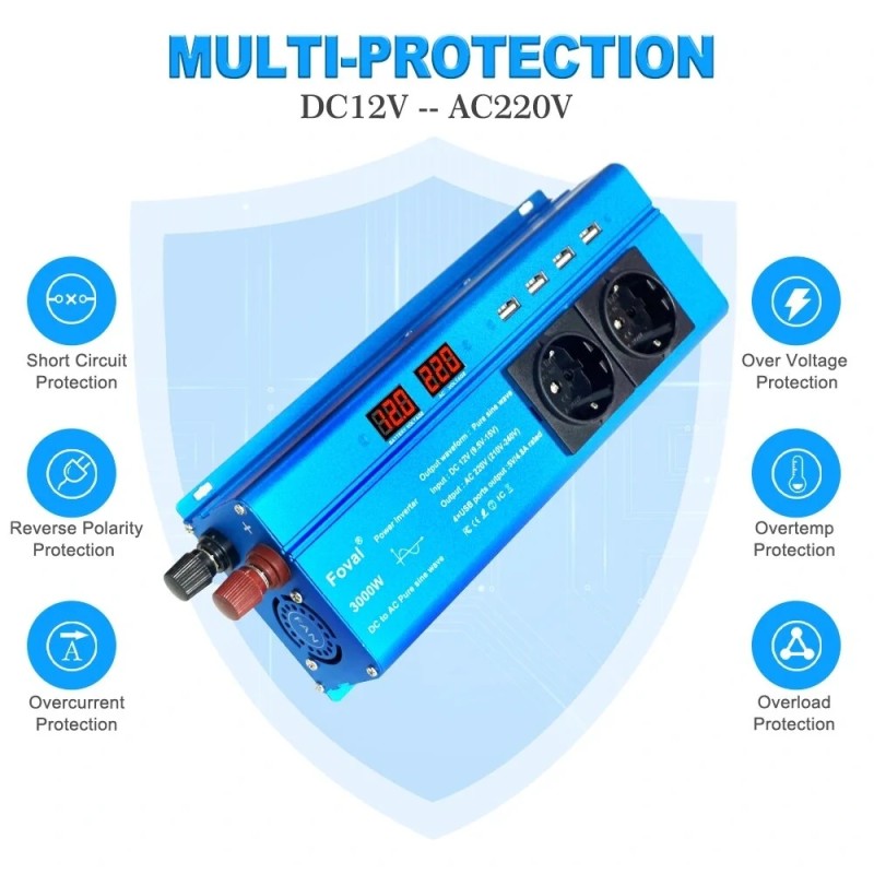 Lvyuan 12 V 1000 W puhdas siniaaltoinvertteri F-1000P led-näyttö eu-pistoke 2 ac- ja 4 usb-porttia